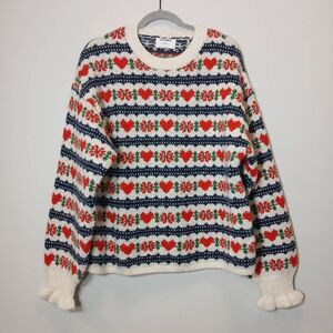Old navy womens xl tall sweater wool soft red hearts fairisle cream green